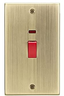 Knightsbridge CS82NAB 45A DP Switch with Neon (double size) - Square Edge Antique Brass