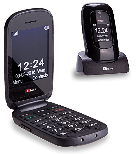 TTfone Lunar TT750 Big Button Simple Easy Clamshell Flip Mobile Phone Pay As You Go (EE, Black) 2G