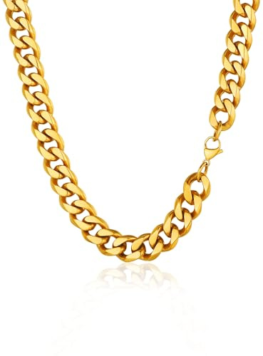 PROSTEEL Robust kubanskt kedjehalsband, 3/6/9/12 mm, 14 tum, 18 tum, 20 tum, 22 tum, 24 tum, 26 tum, 26 tum, 71 cm längd, guldpläterad/316L rostfritt stål/svart (fraktlåda), 28(71 CM), Metall, Ingen