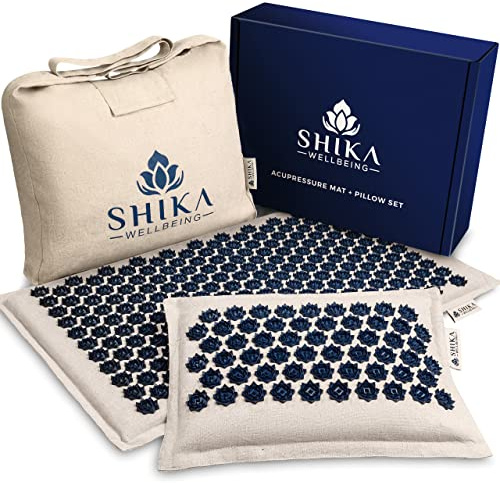 Shika Wellbeing Acupressure Mat & Pillow Set – Eco Acupuncture Mat Sharp Spikes | Pressure Therapy for Stress Relief | for Stress & Pain Relief, Releases Tension and Better Sleep