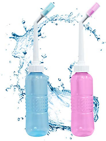 Travel Bidet, Portable Handheld Bidet Bottle Retractable Spray Nozzle with Large Water Capacity, Personal Hygiene Care Portable Bidet, for Postpartum Clean, Traveling, Outdoor (350ml, Blue&Pink)