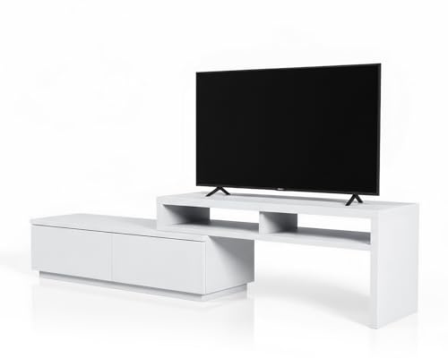 Iris Ohyama, Lowboard, Fernsehtisch, TV-Bank, TV-Halterung für Bildschirme bis zu 43 Zoll, 4 Regale, Ausziehbar, Zeitgenössisch, Schlafzimmer, Wohnzimmer - TV Cabinet - SAB-100 - Eiche weiß