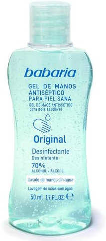 Babaria - Gel Hidroalcoholico para piel sana | Original, Desinfectante, con Alcohol y Glicerina, Protege y Mantiene Limpias las Manos, 70% de Alcohol, Sin Aclarar - 50 ml