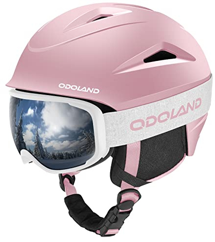 Odoland Casco de Esquí con Gafas para Hombres y Mujeres, Casco de Nieve Deportivo Ligero Ajustable, Equipo de Esquí Profesional para Snowboard Motonieve Esquiar para Adultos y Jóvenes,PS