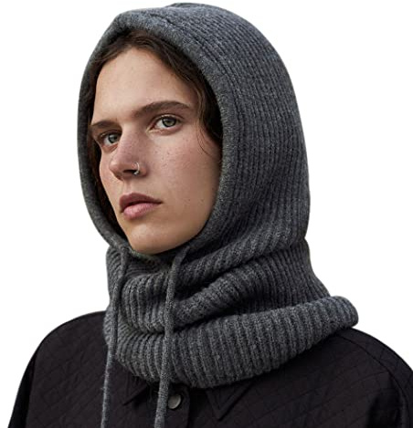 SAQENZA Mütze Damen Winter, Strickmützen Warmer Kapuzenschal für Damen und Herren, Multifunktionale Sturmhauben Beanie Wintermützen, Hijab für den Winter (Anthrazit)