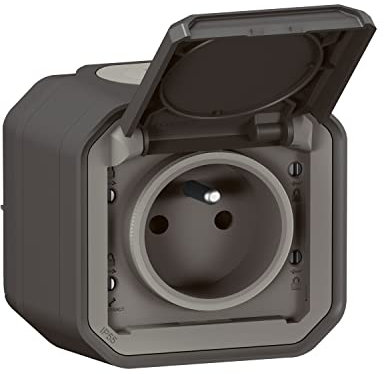 LEGRAND - IP55 waterproof socket with Plexo Earth - 2P+T 16A socket complete with shutter - For exposed installation - Made in France - Anthracite