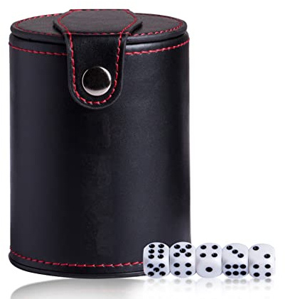 Dice Cup Pu Leather Dice Storage Tool Fashion Felt Lining Quiet Dice Shaker for Enjoy with Friend and Family in Party(5 dice Included)
