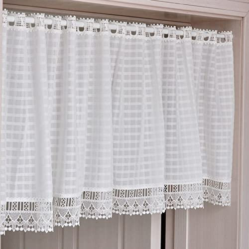 V3VOGUE Kurze Gardinen Dekorativer Fenstervorhang - Klassische Weiße Karierte Küchenvorhänge, 1 Stück, 145x150cm, 190x75cm, Scheibengardinen/Schrankvorhang/Türvorhang/Café Vorhänge