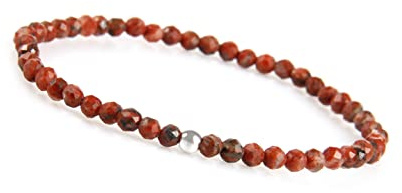 Bracciale da donna in diaspro rosso con pietre naturali autentiche e perline in argento 925 I Bracciale in pietra naturale composto da perline sfaccettate da 4 mm - Incl. sacchetto regalo
