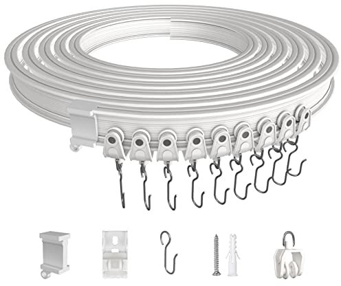 EFUTURETIME 10 Metri Binario Tende Soffitto, Binario Tende Flessibile Pieghevole in ABS con Pulegge Silenziose per la Separazione degli Ambienti, Tende, Camera da Letto, Balcone, Ufficio, Bianco