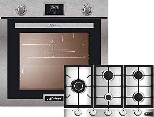 Kaiser Cuisinière à gaz EG 6372 + KG 9357, Four à gaz encastrable 60cm, 79L, gril, tournebroche, autonettoyant,Table de cuisson encastrable à gaz 90cm, inox, WOK brûleur turbo
