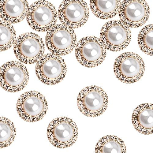 URROMA Faux Perle Knöpfe mit Strass - Gold Retro Vintage Perle Acryl Knöpfe, Runde Kristall - 30 Pcs, 23 mm für DIY Crafts