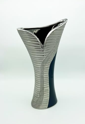 Moderne Vase 40 cm Saphir/Silber Blumenvase Dekovase Dekoration