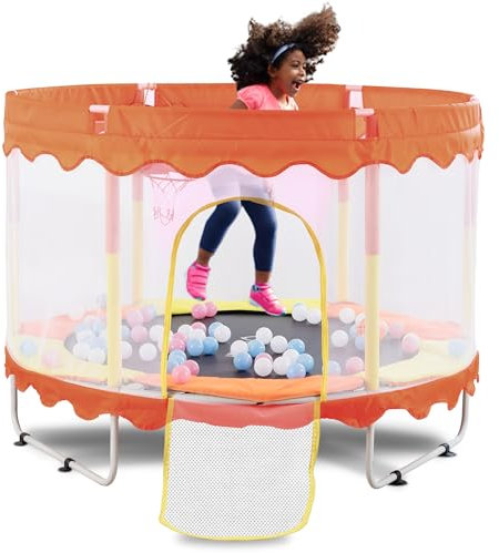FOXSPORT Indoor Trampolin mit Netz, Hüpfpolster, Randabdeckung für Kinder ab 2 Jahren - Mini Jumping Trampolin, Sicher für Outdoor (Orange)