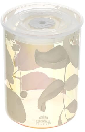 Hervit Contenitore Alimenti in Vetro Bianco Iridescente con Coperchio Salva freschezza Botanic in 3 Colori con Scatola Regalo - Arredo Casa Cucina Design Natura Bomboniera Regalo Natale Ø9,5x12,5cm