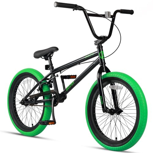 Avasta Hesper Barncykel på 20 tum, Freestyle BMX, cyklar för barn mellan 6 och 14 år och nybörjare, svart med gröna däck