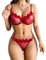 Satohom Sexy Lingerie Sets for Women Two Pieces Erotic Underwear Mesh See Through Eyelash Lacy Babydoll Naughty Push Up Bra with G-Strings High Waisted Nightwear for Valentines Honeymoon Red