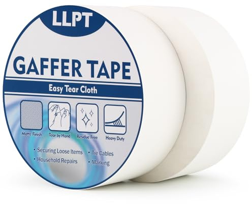 LLPT Gaffer Tape 2 Packs 50mm x 32m Duct Tape White Heavy Duty Gaffing Tape | Matte, Non Reflective, Easy Tear, Residue Free for Cords Photography