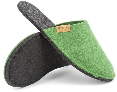 Magicfelt Filttoffel Magic Travel tillverkad av 100 % återvunnen ny ull för kvinnor och män – perfekt för resor och hem, Re Green, 40/41 EU