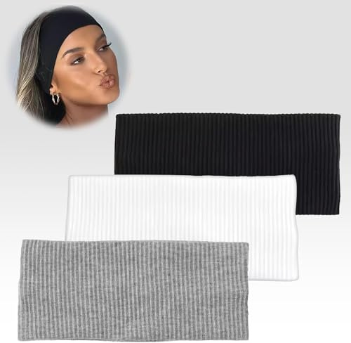 3PCS Fascia Capelli Donna, Elastica Fascia per Capelli Donna Antiscivolo Headband Sport Yoga Fitness Fascette Capelli Unisex Accessori per Capelli Maglieria Traspirante (Nero Bianco Grigio)