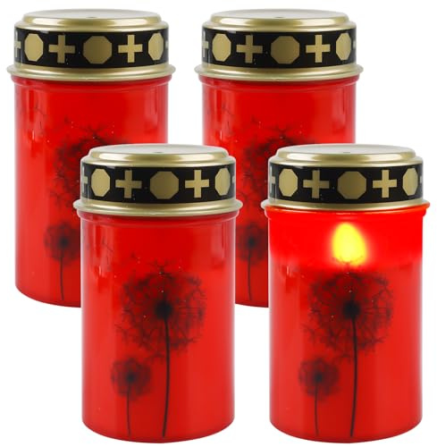 GAOUTO 4 Stück LED Grabkerze, Flammenlose Grabkerzen LED, Wasserdichtes Grablichter für Draußen, Grablicht Geeignet für Gartenhof, Weihnachtsdekoration, Kirche