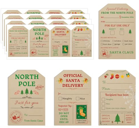 200 Pcs Xmas to and from Santa Name Tag Stickers Christmas Ornaments Stickers 2 x 3 inch Self Adhesive Natural Kraft Vintage Holiday Presents Decorative Tag for Present Wrapping Decor