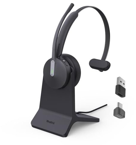 Yealink BH70 Casque sans fil avec microphone antibruit, casque d'équipe pour bureau 35 h d'autonomie parlante, casque Bluetooth mono fonctionnant ≤ 90 min, charge rapide