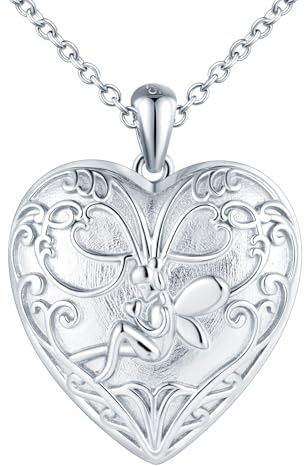 MICYUMI Women's Heart Photo Locket Necklace 925 Sterling Silver Angel Pattern Pendant Necklace