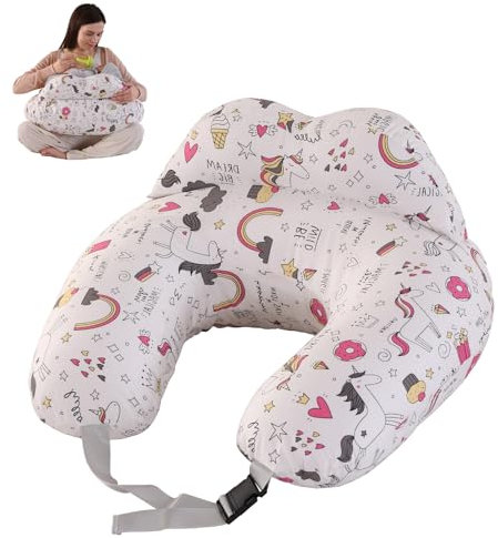 SHANNA Baby Nursing Pillow for Breastfeeding: 100% Cotton Pregnancy Pillow with Adjustable Waist Strap Baby Breast Feeding Pillow Soft and Comfortable Machine-Washable for Newborn(Rainbow Donut)