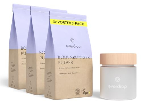 everdrop Bodenreiniger-Pulver Starter Set (3x 300g Pulver, 1x Glastiegel)