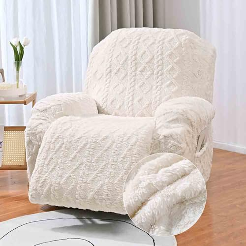 Highdi Stretchhusse für Relaxsessel Komplett Sesselschoner, Stretch Relaxsessel Bezüge - Einfarbig Jacquard Plüsch Elastisch Sesselbezug für Fernsehsessel Liege Sessel (Beige,1 Sitzer)