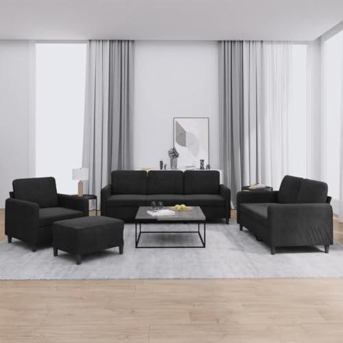 Homgoday 4-TLG. Sofagarnitur Schwarz Samt Wohnzimmersofa Sitzsofa Sofa Couch Loungesofa Gästesofa Polstersofa Couchgarnitur Sitzmöbel für Wohnzimmer Büro