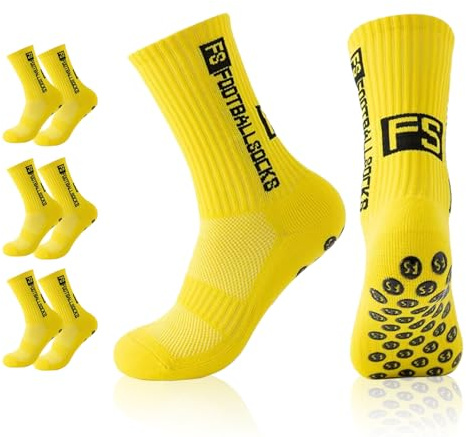 Sykrawki 3 Pares de Calcetines de Fútbol Antideslizantes- Para Hombre y Mujer - Calcetines Deportivos para Fútbol, Running y Entrenamiento (FR/ES, Números, 39, 46, Regular, Regular, 3, amarillo)