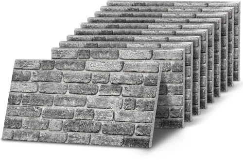 K&B Panels 3D Wall Panels, Rustic Brick Effect Styrofoam Wall Panelling Kit, Lightweight, Easy to Install, Dual Insulation to Reduce Acoustic Noise, Indoor & Outdoor (Rustic Grey) (10 Panel)