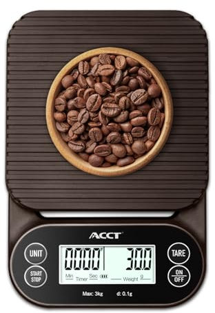 ACCT Balance à café avec minuterie - Balance de barista 3kg/0.1g pour Espresso, Pour Over et cuisine, 4 unités, balance de haute précision avec tapis antidérapant