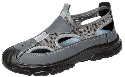 Vandringssandaler herr lätta sandaler herr stängda tår trekkingsandaler vattentäta fritidssandaler halkfria strandsandaler platt sula promenadskor bekväma sandaler mjuka, GRÅ, 41 EU