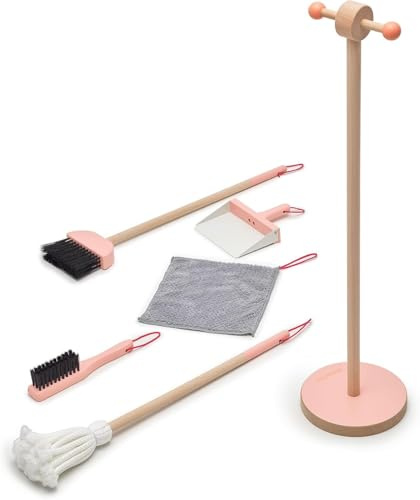 Moover Cleaning Set, Montessori Play, Wooden Children's Toy, Kids Cleaning set, Unisex Toy, Natural Wood, Pink