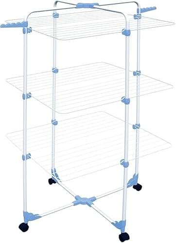 FAHAAM 3-Tier Foldable Clothes Drying Rack with Wheels, Extra Wide Airer, Indoor & Outdoor Laundry Rack, Washing Line, Metal Laundry Stand, Foldable Clothes Rack, Winged Airer for Home, Garden.
