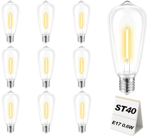Adirxon 10 Pack ST40 LED Replacement Light Bulbs Shatterproof Dimmable for Outdoor String Lights E17 Base 2700K Warm White Ideal for Balcony Repair and Small Projects