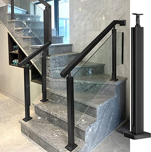 Ringhiera in vetro per scale, sistema di supporto quadrato per terrazze e ponti esterni, 85 cm, con perni scanalati e base robusta, perfetti per gradini da giardino