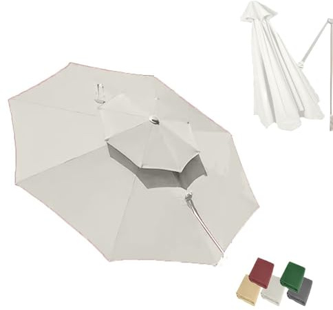 MACAGGTNTU 300cm Auvent De Rechange pour Parasol De Terrasse, Tissu De Rechange pour Parasol Dessus Double, Toile De Rechange pour Parasol Déporté(Beige)