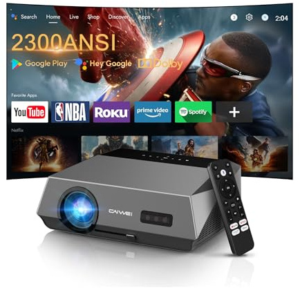 2300 ANSI Daytime Projector 4K Ultra HD Smart Google TV Projector with Officially Apps ToF Auto Focus Dolby NFC Bluetooth WiFi6 Ceiling Mount for Bright Room, Home Theater, Outdoor Movie, Gaming