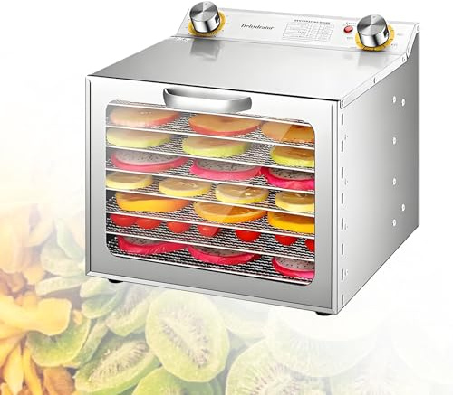 Deshidratador de Alimentos Acero Inoxidable Deshidratadora de Frutas y Verduras Liofilizadora Freeze Dryer con Temperatura 30-90℃ Temporizador 0-12h para Hierbas Nueces Yogurt 8-layer