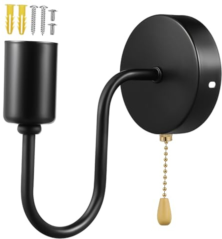 DOITOOL Aplique de Pared Cadena de Tracción E26 de Hierro Negro | Estilo Vintage Farmhouse, Apto para Balcones y Patios, Interruptor de Cadena de Tracción