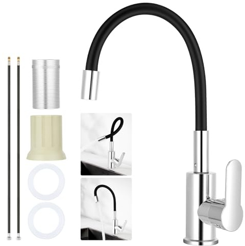 flintronic Rubinetto Lavello Cucina, Miscelatore Cucina Girevole 360°, Miscelatore Monocomando per Acqua Fredda e Calda