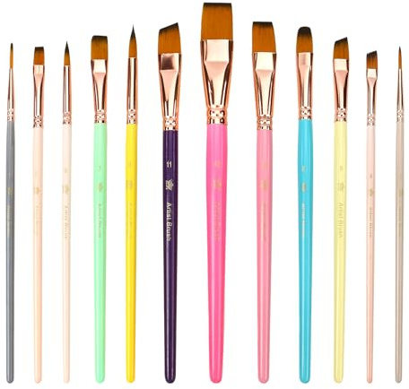 12pcs Face Paint Brushes Set, Aesthetic Pastel Artist Paintbrushes for Body Face Painting Brushes, Professional Artists Paint Brushes for Acrylic Watercolour Oil Gouache Halloween Cosplay Makeup