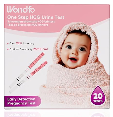 Wondfo Schwangerschaftsteststreifen, 20 Stück, Frühtest mit 25 mIU/ml Empfindlichkeit, Schnellergebnis für Frühschwangerschaft