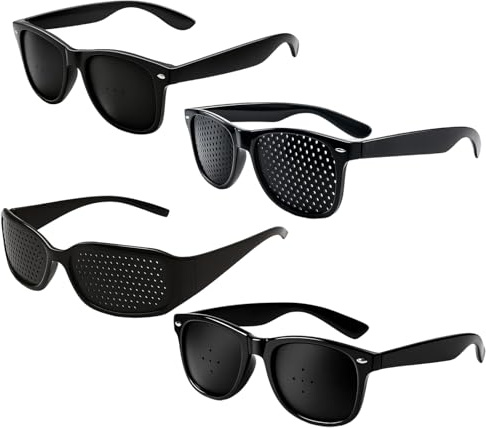 4 PCS Pinhole Glasses, Pin Hole Correction Glasses, Lunisk Correction Glasses, Vision Progress Eyewear for Life, Pin Hole Glasses Suitable for Office Workers and Students, 13x14.1cm Black Frame Design