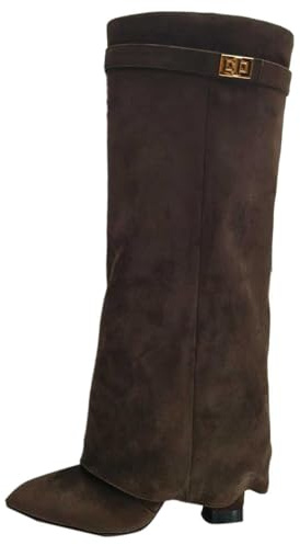 Generisch Bottes hautes pour femme Shark Boots Slouchy - Bout pointu - Talon plateforme - Tige longue au genou - En cuir chaud - Confortable - Bottes habillées médiévales, marron, 41 EU