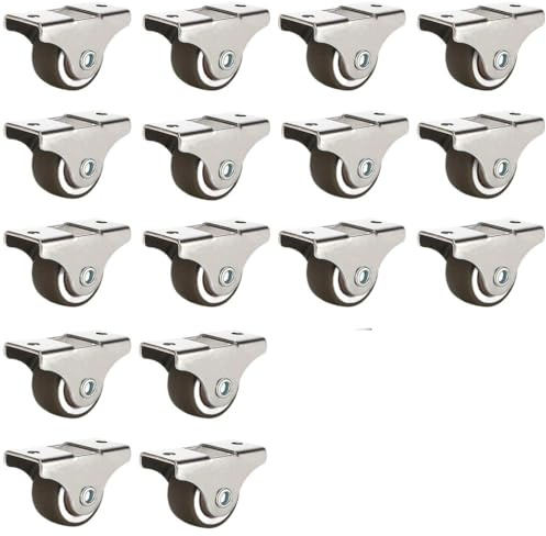 ERBER Ruedas giratorias pequeñas de Perfil bajo - Ruedas de Caucho TPR de dirección Fija de 1-2 Pulgadas for cajones y Muebles pequeños (Opciones de 2/4/8/16 Unidades)(16 pcs Directional,2 Inch)